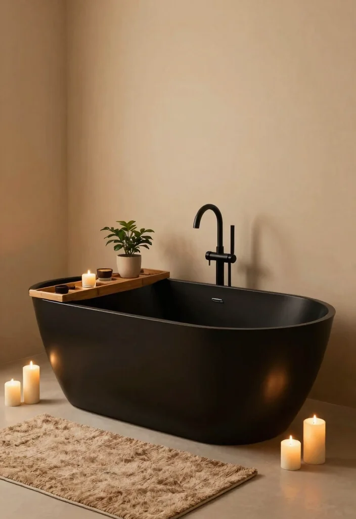 12 Black and Brown Bathroom Ideas That Feel Warm and Luxe 4. Luxurious Black Freestanding Tub 0