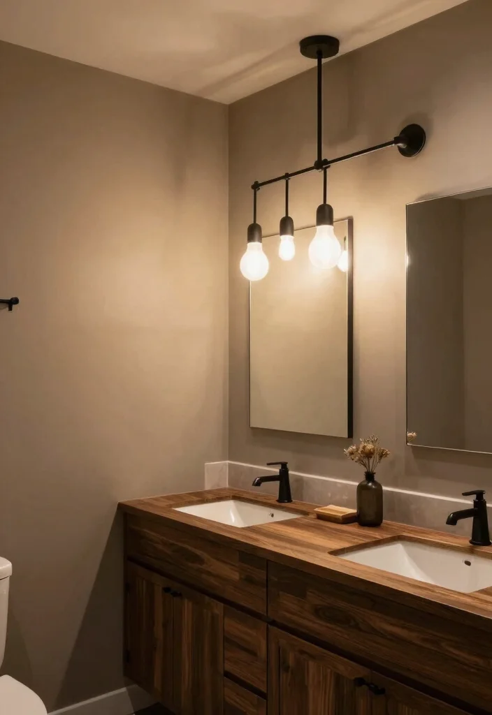 12 Black and Brown Bathroom Ideas That Feel Warm and Luxe 7. Statement Lighting Fixtures 0