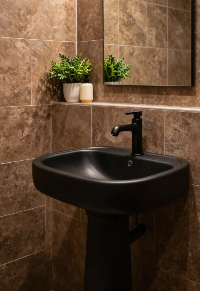 12 Black and Brown Bathroom Ideas That Feel Warm and Luxe 8. Unique Sink Styles 0