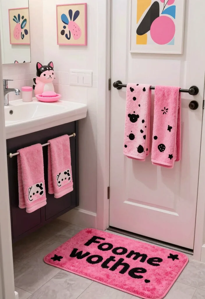 12 Black and Pink Bathroom Ideas with Bold Personality 10. Whimsical Accessories 0