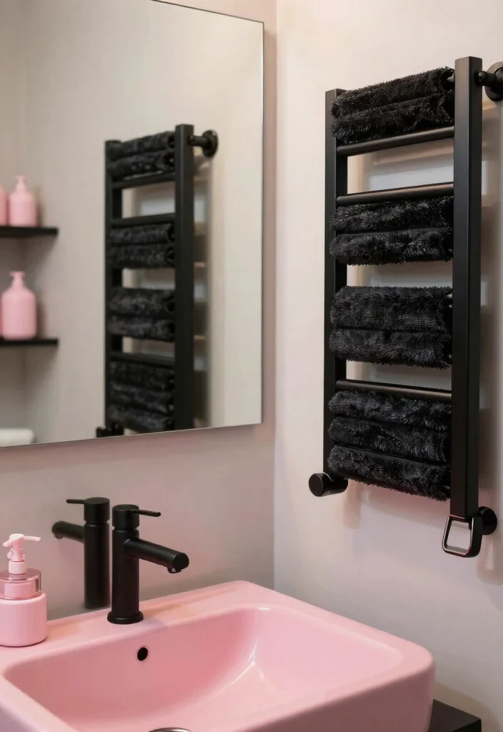 12 Black and Pink Bathroom Ideas with Bold Personality 8. Black Fixtures with Pink Details 0