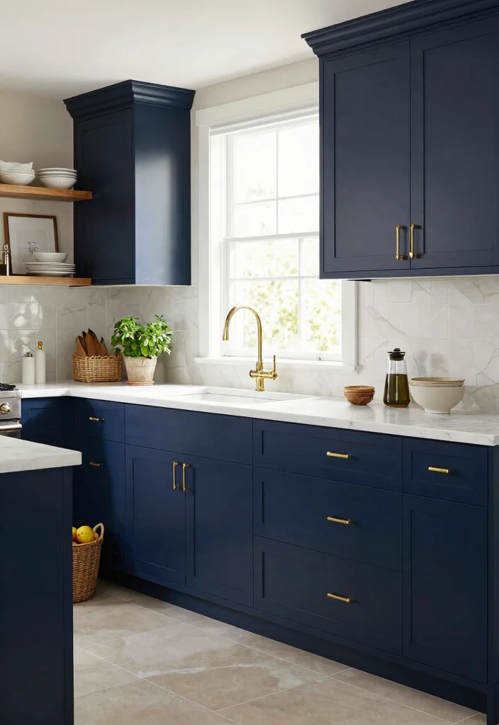 12 Blue Kitchen Ideas That Feel Fresh and Timeless 1. Navy Blue Cabinets for a Bold Statement 0