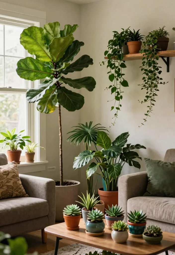 12 Boho Chic Living Room Ideas with Texture and Soul 3. Embrace Indoor Plants 0