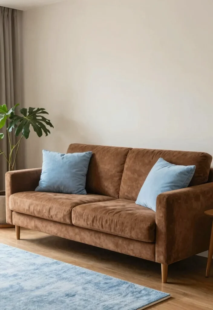12 Brown and Blue Living Room Ideas with Rich Contrast 10. Warm Brown Tones with Soft Baby Blue 0