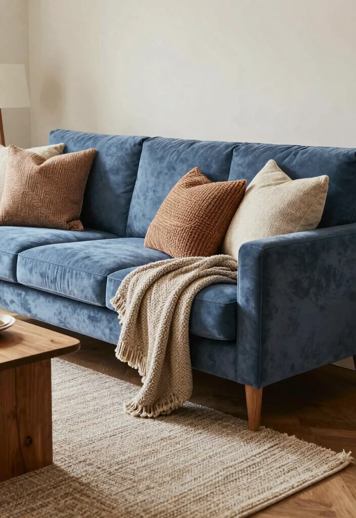 12 Brown and Blue Living Room Ideas with Rich Contrast 7. Layered Textures in Brown and Blue 0