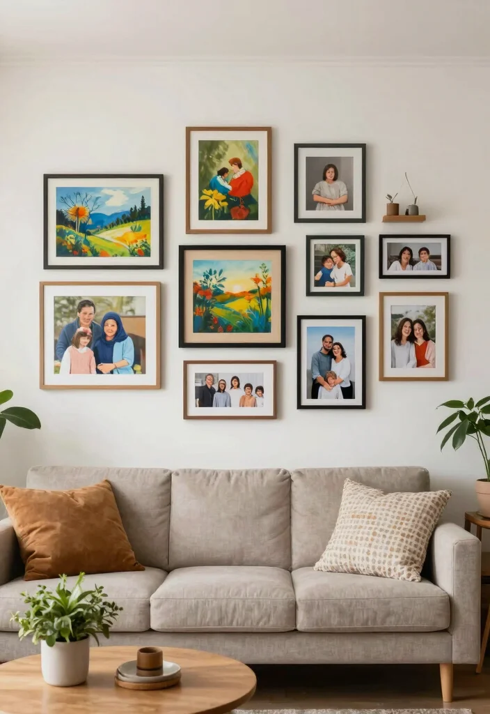 12 Cottage Living Room Ideas with Soft Cozy Charm 11. Personalize with Artwork and Photographs 0