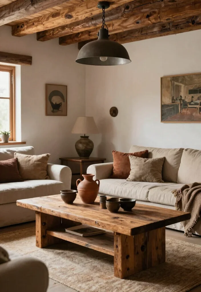 12 Cottage Living Room Ideas with Soft Cozy Charm 12. Experiment with Rustic Elements 0