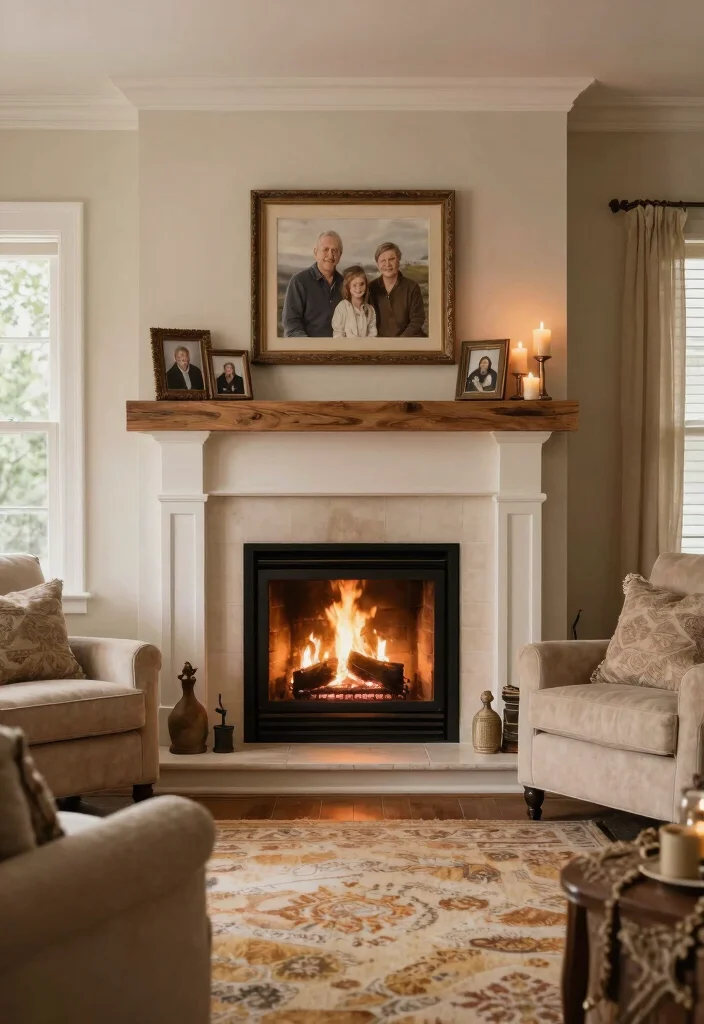 12 Cottage Living Room Ideas with Soft Cozy Charm 7. Create a Focal Point with a Fireplace 0