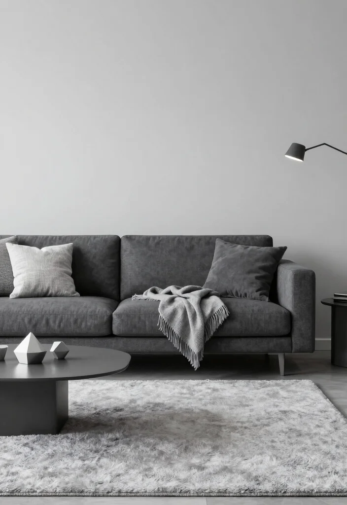 12 Dark Gray Sofa Living Room Ideas with Modern Depth 1. Monochromatic Minimalism 0
