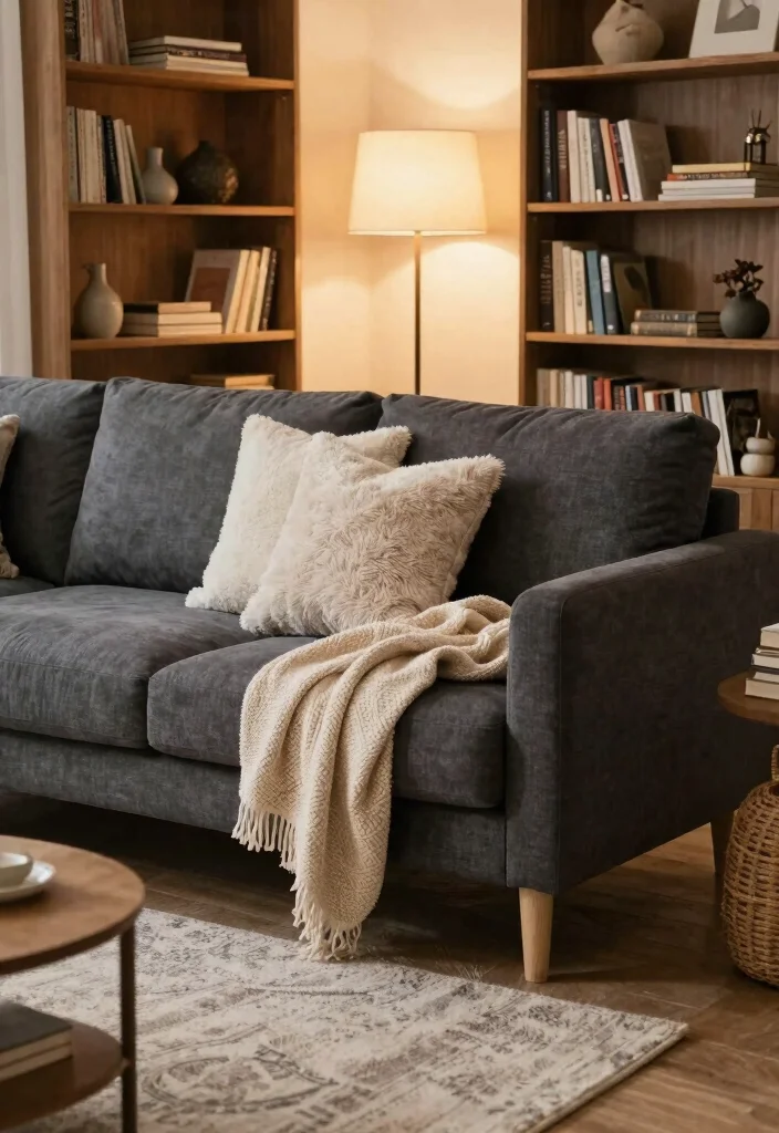 12 Dark Gray Sofa Living Room Ideas with Modern Depth 12. Cozy Corner Retreat 0
