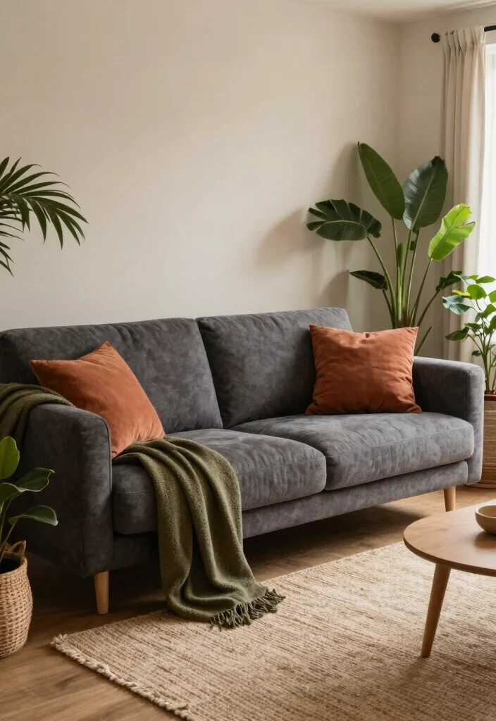 12 Dark Gray Sofa Living Room Ideas with Modern Depth 6. Earthy Tones 0