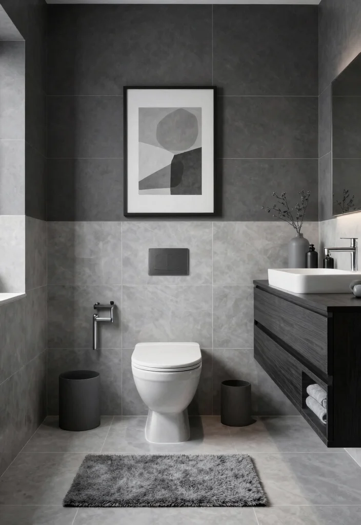 12 Dark Grey Bathroom Ideas with a Bold Modern Mood 1. Monochrome Magic 0