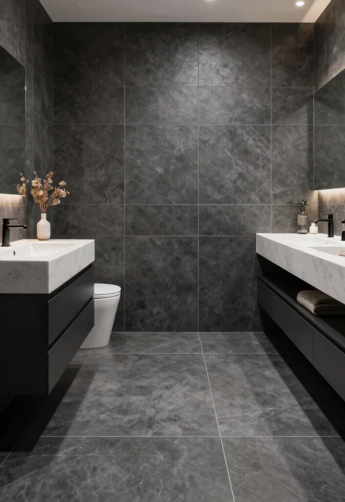 12 Dark Grey Bathroom Ideas with a Bold Modern Mood 11. Floor to Ceiling Tiles 0