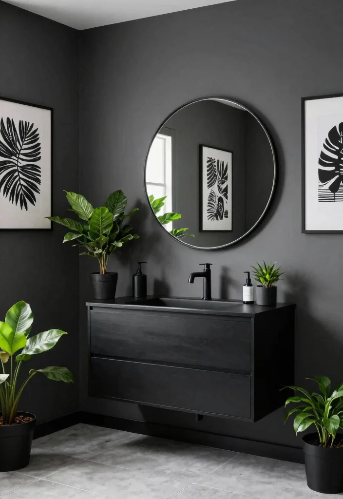 12 Dark Grey Bathroom Ideas with a Bold Modern Mood 2. Bold Black Accents 0