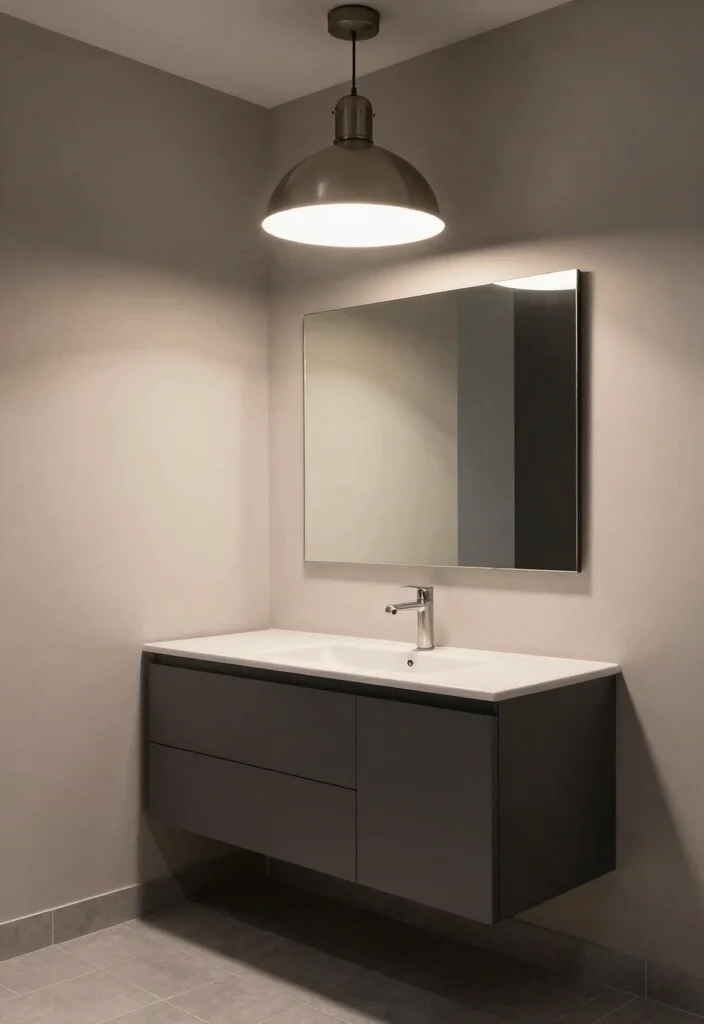 12 Dark Grey Bathroom Ideas with a Bold Modern Mood 4. Statement Lighting 0
