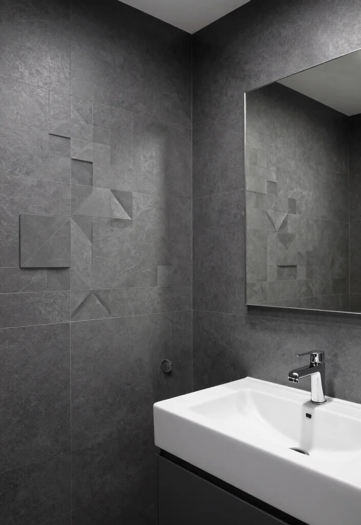 12 Dark Grey Bathroom Ideas with a Bold Modern Mood 5. Textured Walls 0