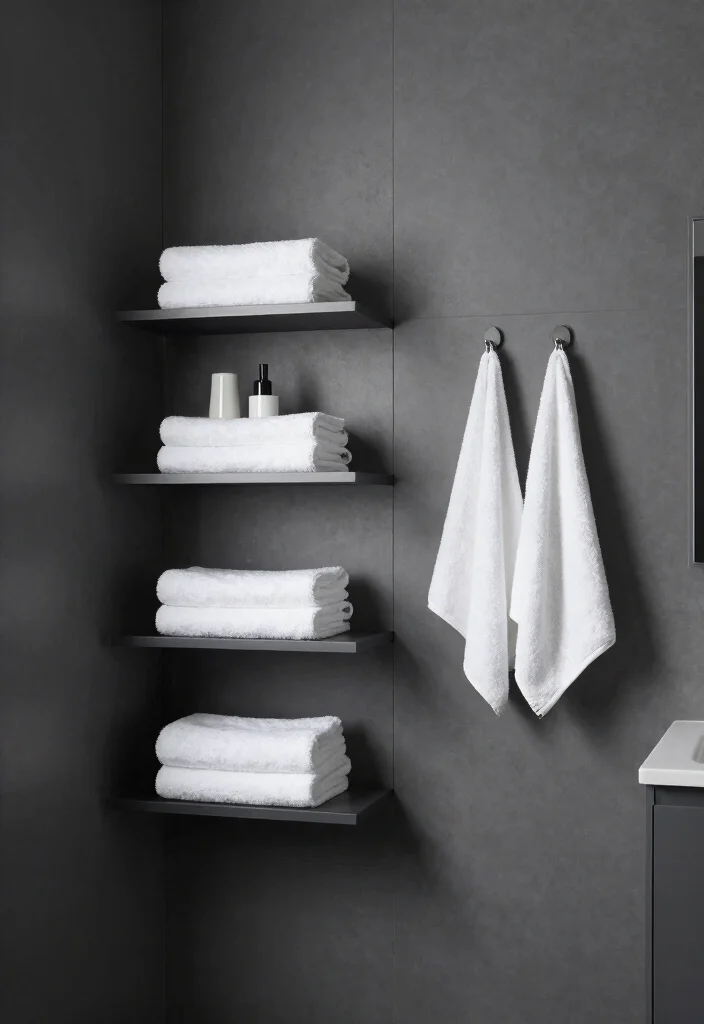 12 Dark Grey Bathroom Ideas with a Bold Modern Mood 6. Minimalist Storage Solutions 0