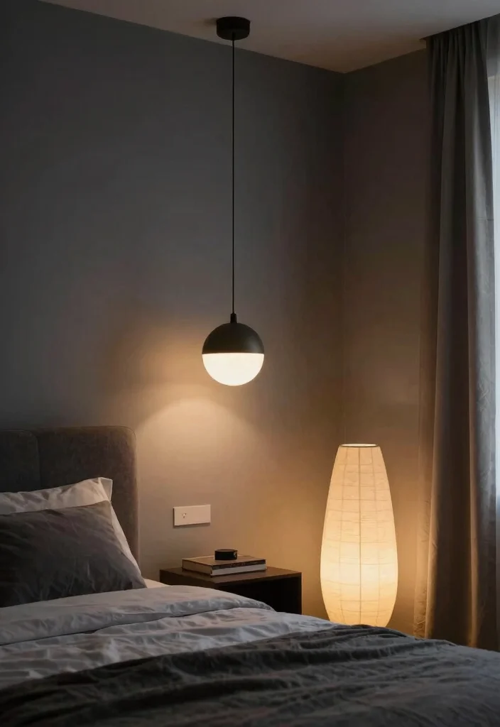12 Dark Grey Bedroom Ideas with a Modern Edge 5. Statement Lighting Fixtures 0