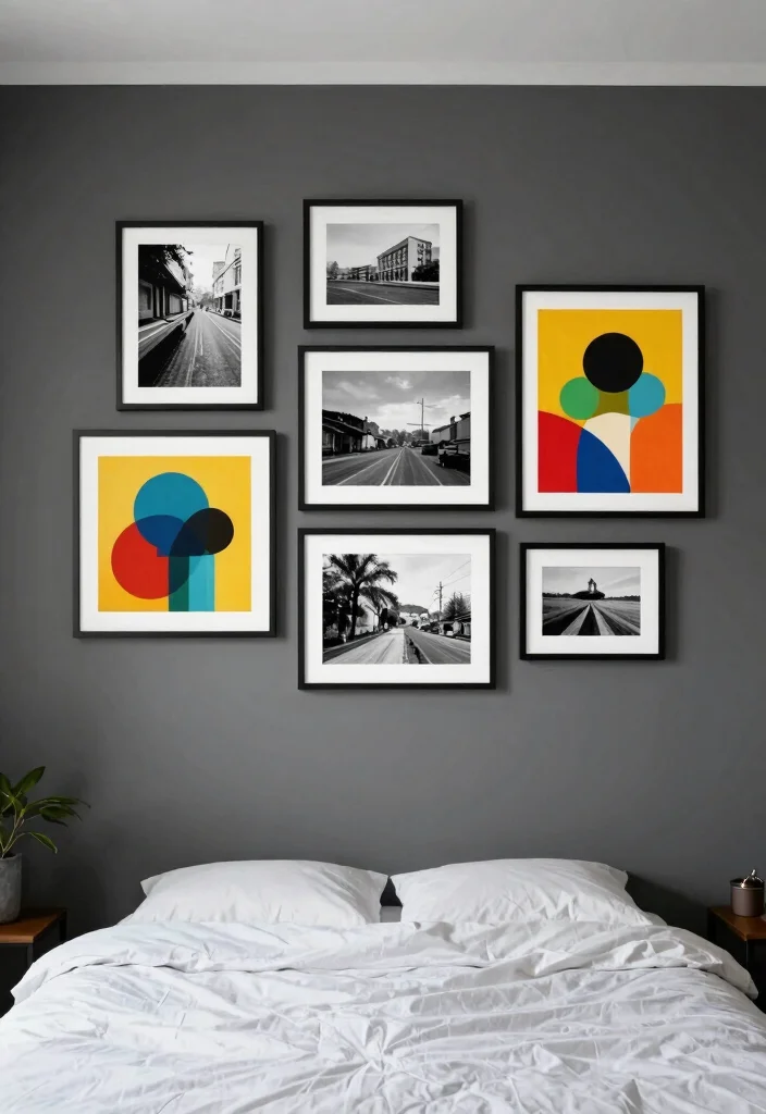 12 Dark Grey Bedroom Ideas with a Modern Edge 6. Modern Wall Art 0