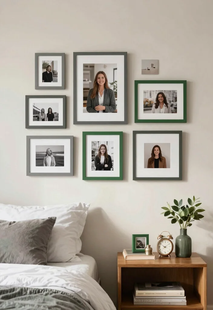 12 Gray and Green Bedroom Ideas That Feel Balanced and Fresh 12. Personal Touches in Gray and Green 0