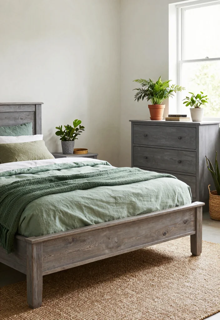 12 Gray and Green Bedroom Ideas That Feel Balanced and Fresh 6. Eco Friendly Decor Elements 0