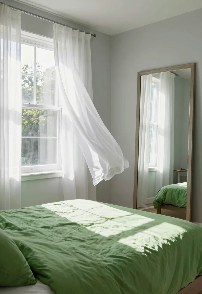 12 Gray and Green Bedroom Ideas That Feel Balanced and Fresh 7. Combining Gray and Green with Natural Light 0