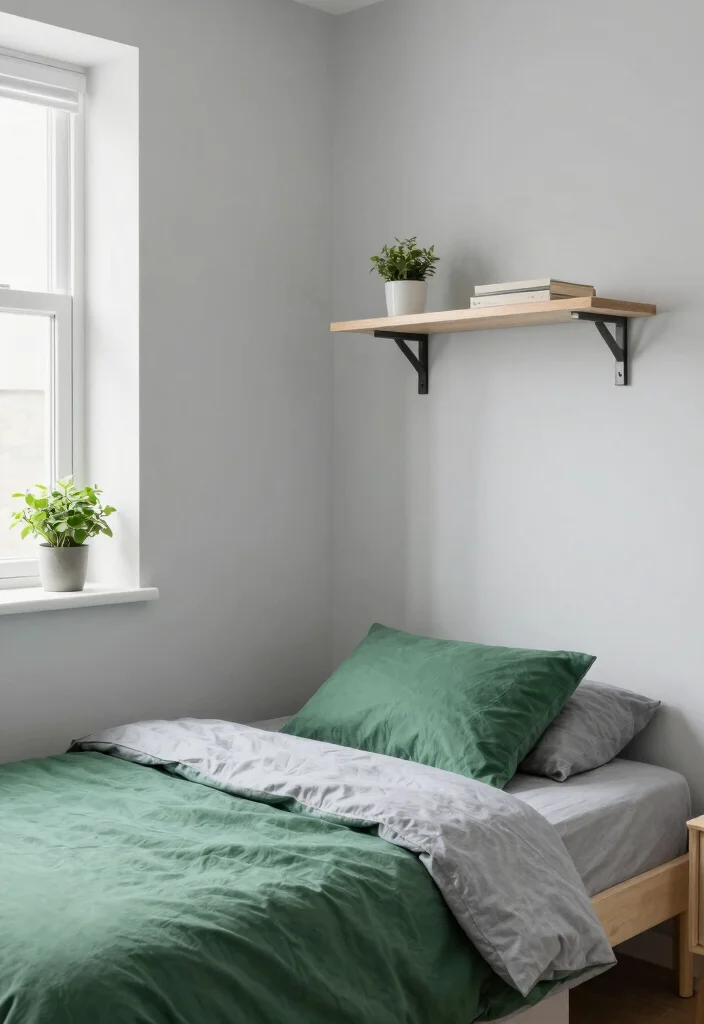 12 Gray and Green Bedroom Ideas That Feel Balanced and Fresh 9. Gray and Green in Small Spaces 0