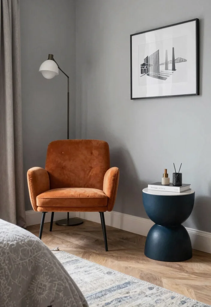 12 Grey Bedroom Ideas with a Pop of Color That Works 12. Statement Furniture Pieces 0