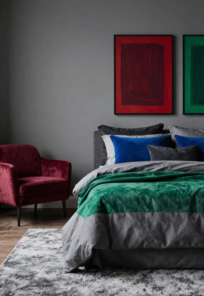 12 Grey Bedroom Ideas with a Pop of Color That Works 2. Bold Jewel Tones 0