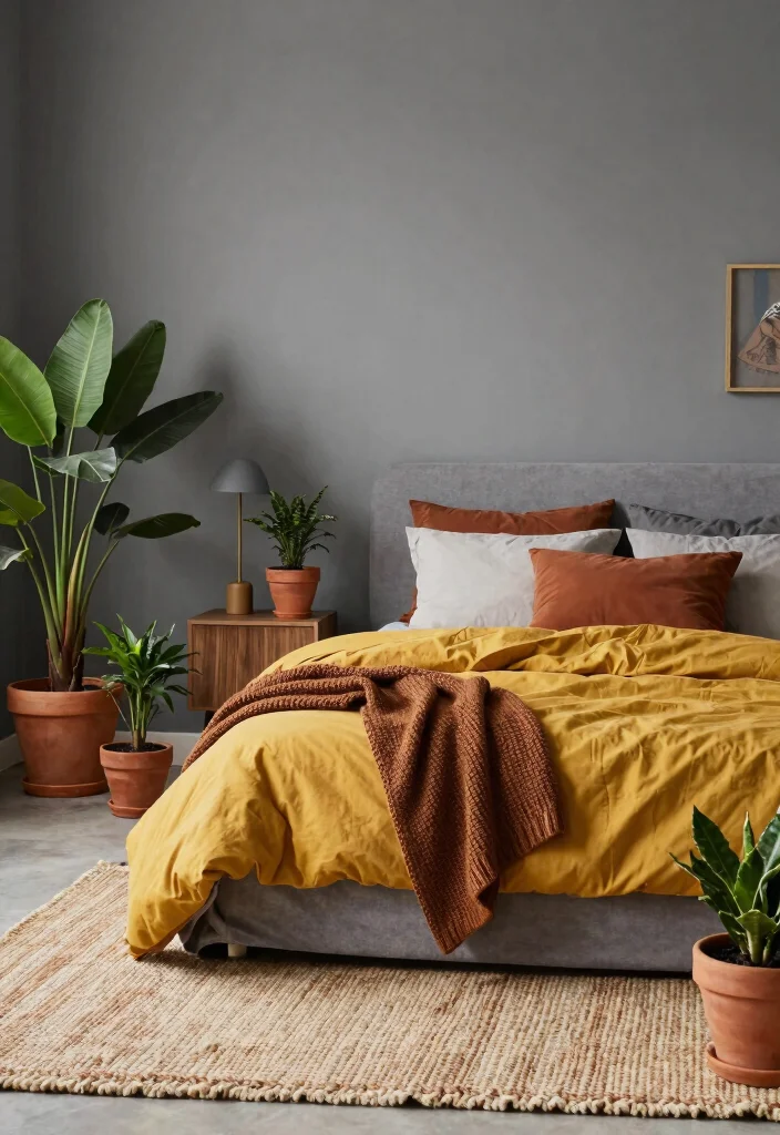 12 Grey Bedroom Ideas with a Pop of Color That Works 3. Earthy Tones 0