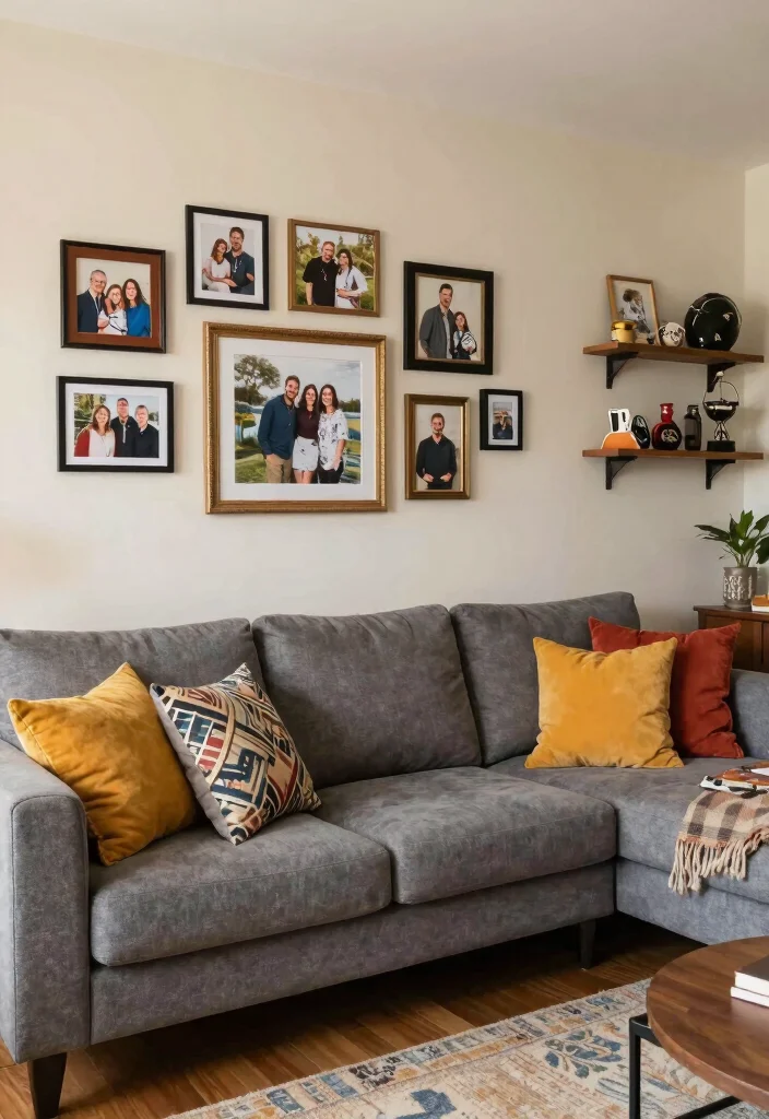 12 Grey Sectional Living Room Ideas for Cozy Layouts 11. Personal Touch with Grey Sectionals 0