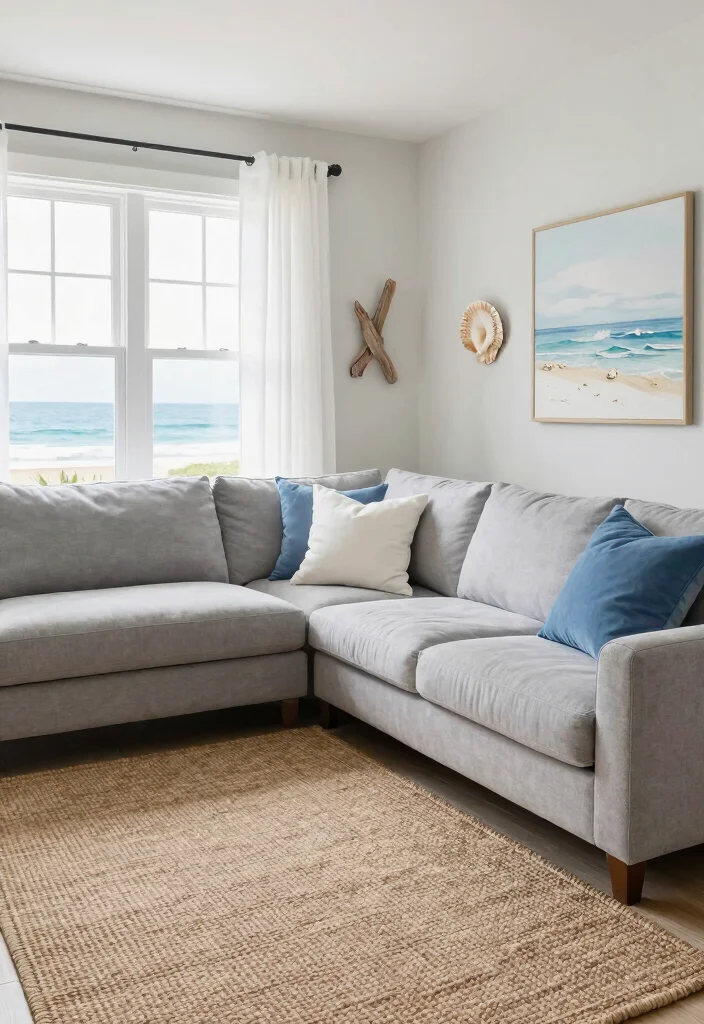 12 Grey Sectional Living Room Ideas for Cozy Layouts 5. Coastal Retreat with Grey Sectionals 0