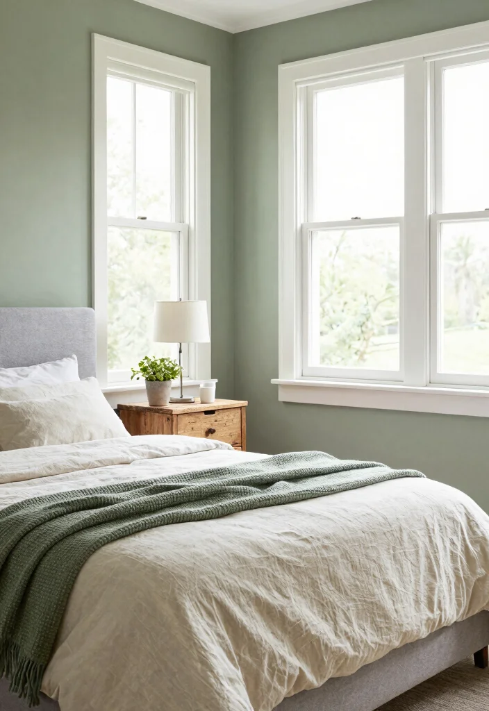 12 Grey and Green Bedroom Ideas That Feel Calm and Natural 1. Serene Sage Retreat 0