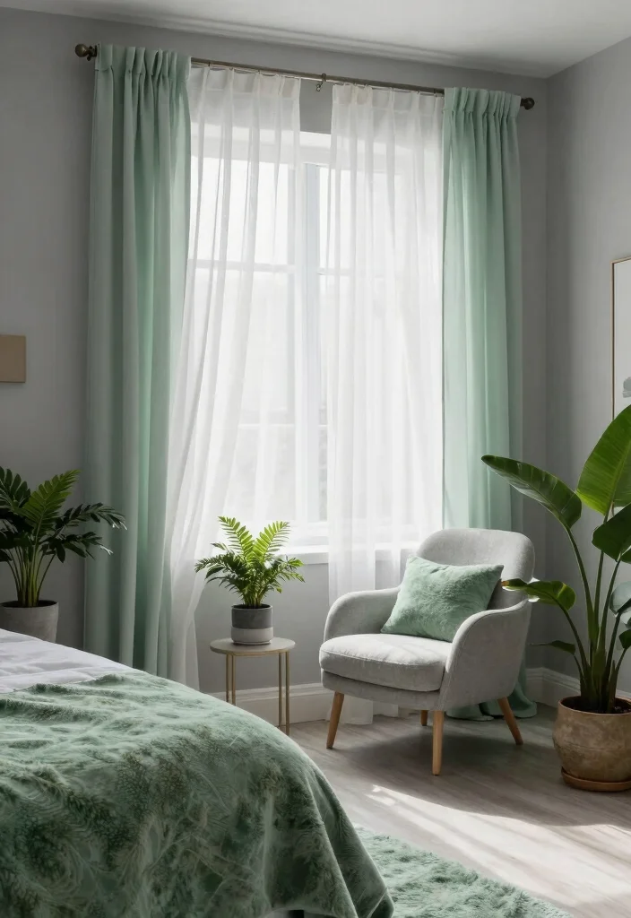 12 Grey and Green Bedroom Ideas That Feel Calm and Natural 10. Refreshing Spa Retreat 0