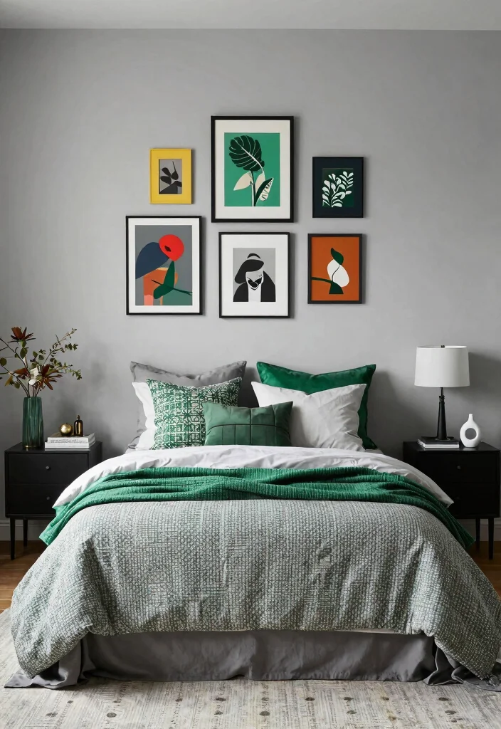 12 Grey and Green Bedroom Ideas That Feel Calm and Natural 11. Eclectic Green Mix 0