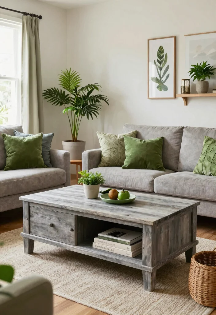 12 Grey and Green Living Room Ideas That Feel Fresh and Calm 11. Sustainable Decor Choices in Grey and Green 0