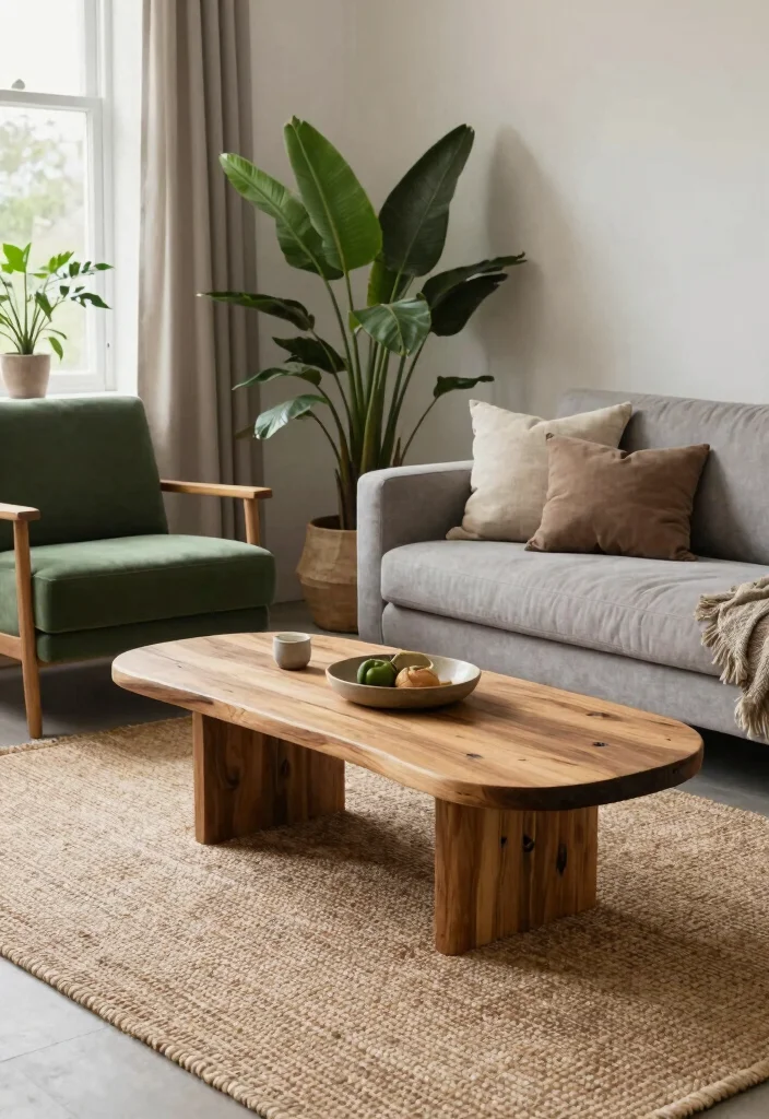 12 Grey and Green Living Room Ideas That Feel Fresh and Calm 4. Earthy Textures with Green Accents 0