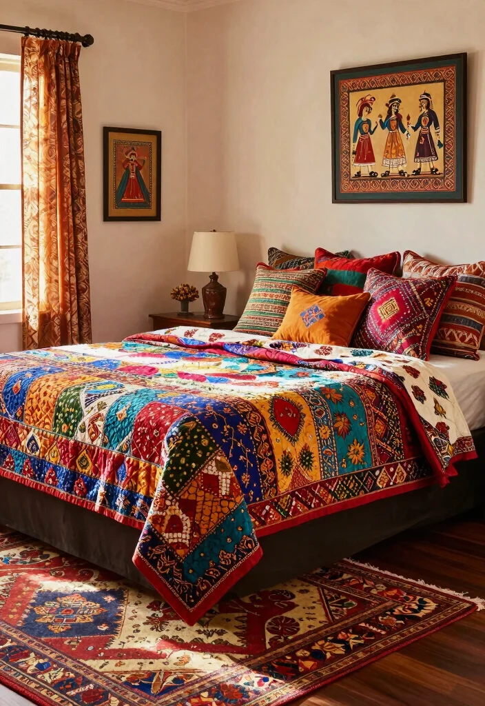 12 Indian Bedroom Ideas with Warm Cultural Character 1. Vibrant Textile Layering 0