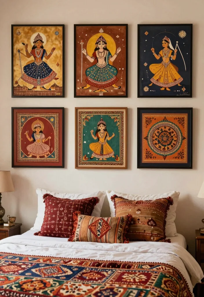 12 Indian Bedroom Ideas with Warm Cultural Character 9. Personal Touches through Art 0
