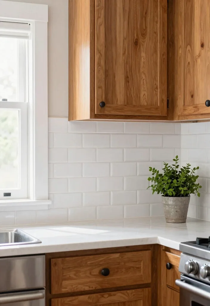 12 Kitchen Backsplash Ideas That Work with Oak Cabinets 1. Timeless White Subway Tiles 0