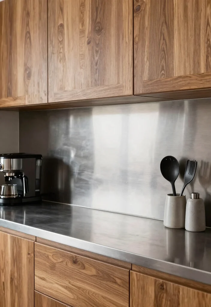 12 Kitchen Backsplash Ideas That Work with Oak Cabinets 12. Modern Metal Accents 0