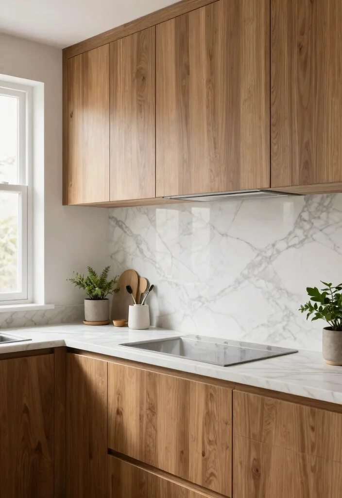 12 Kitchen Backsplash Ideas That Work with Oak Cabinets 6. Elegant Marble Slab 0