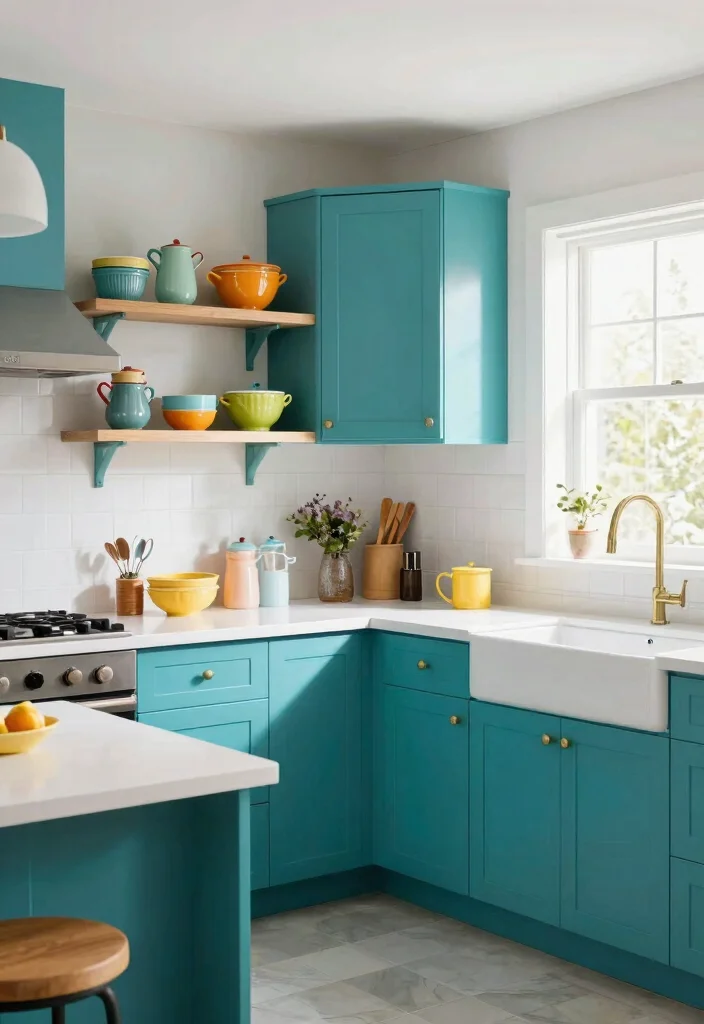 12 Kitchen Cabinet Color Ideas That Instantly Refresh the Space 11. Cool Teal A Splash of Fun 0