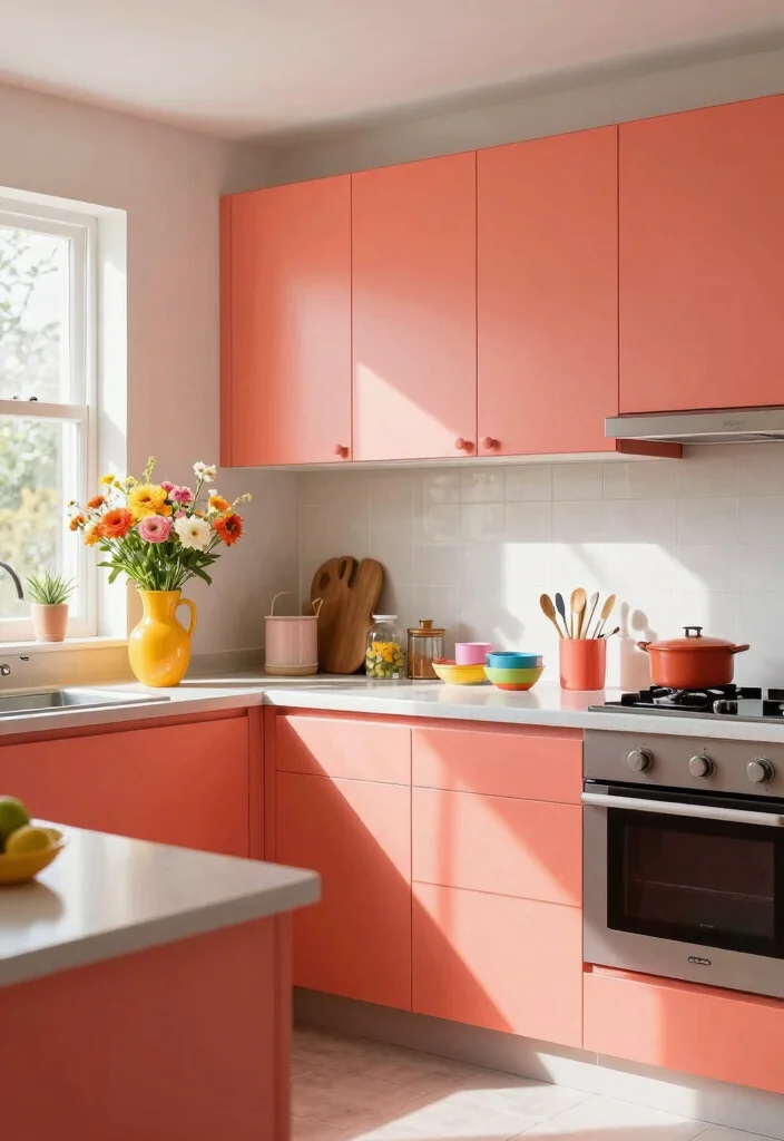 12 Kitchen Cabinet Color Ideas That Instantly Refresh the Space 12. Bright Coral A Fresh Twist 0
