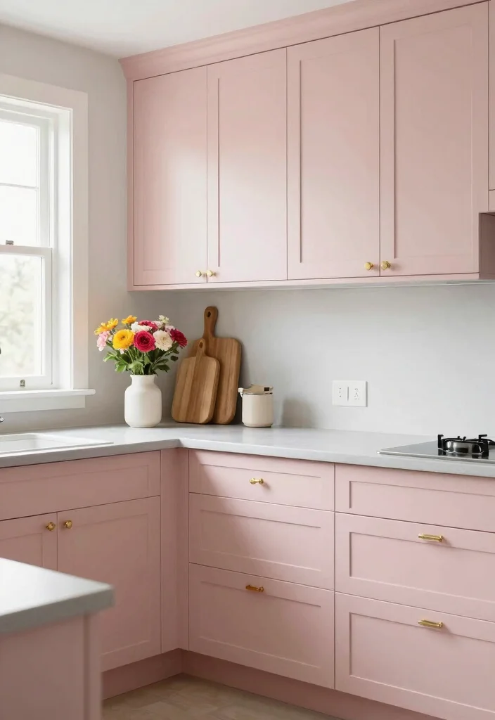 12 Kitchen Cabinet Color Ideas That Instantly Refresh the Space 8. Soft Blush A Touch of Romance 0