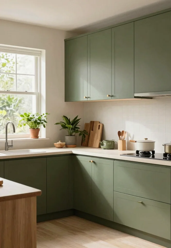 12 Kitchen Cabinet Color Ideas That Instantly Refresh the Space 9. Olive Green Earthy and Relaxing 0