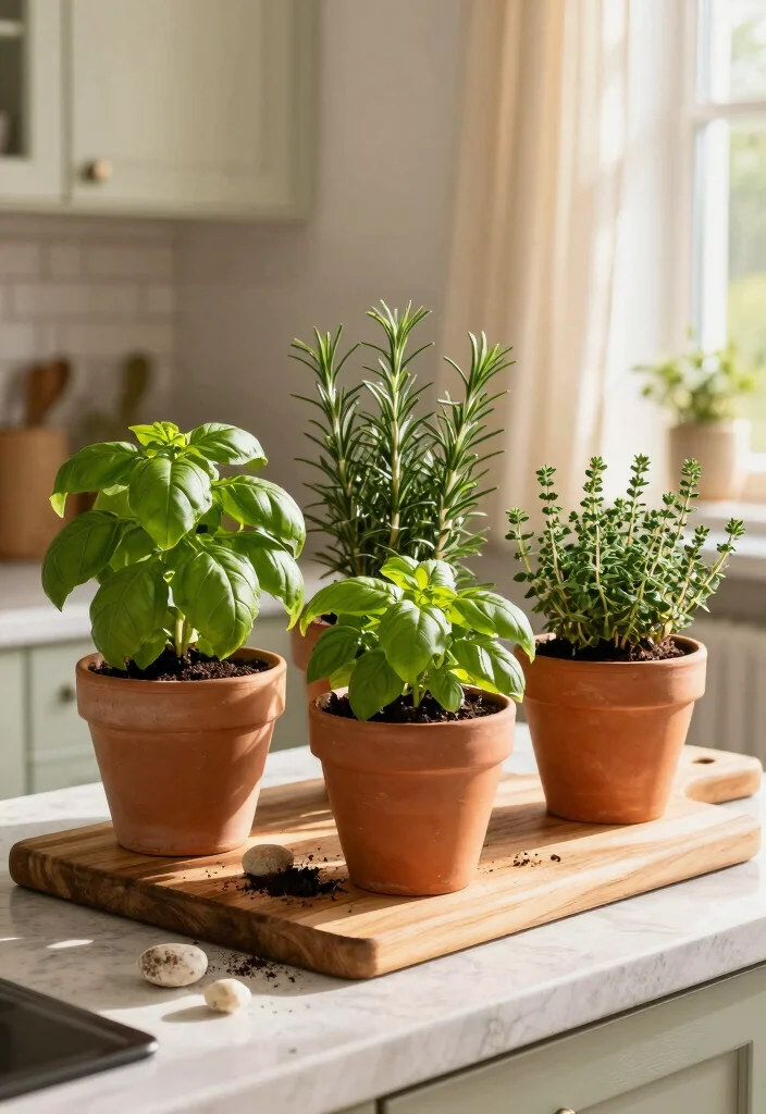 12 Kitchen Centerpiece Ideas for Islands and Tables 1. Terracotta Pot Herb Garden 0