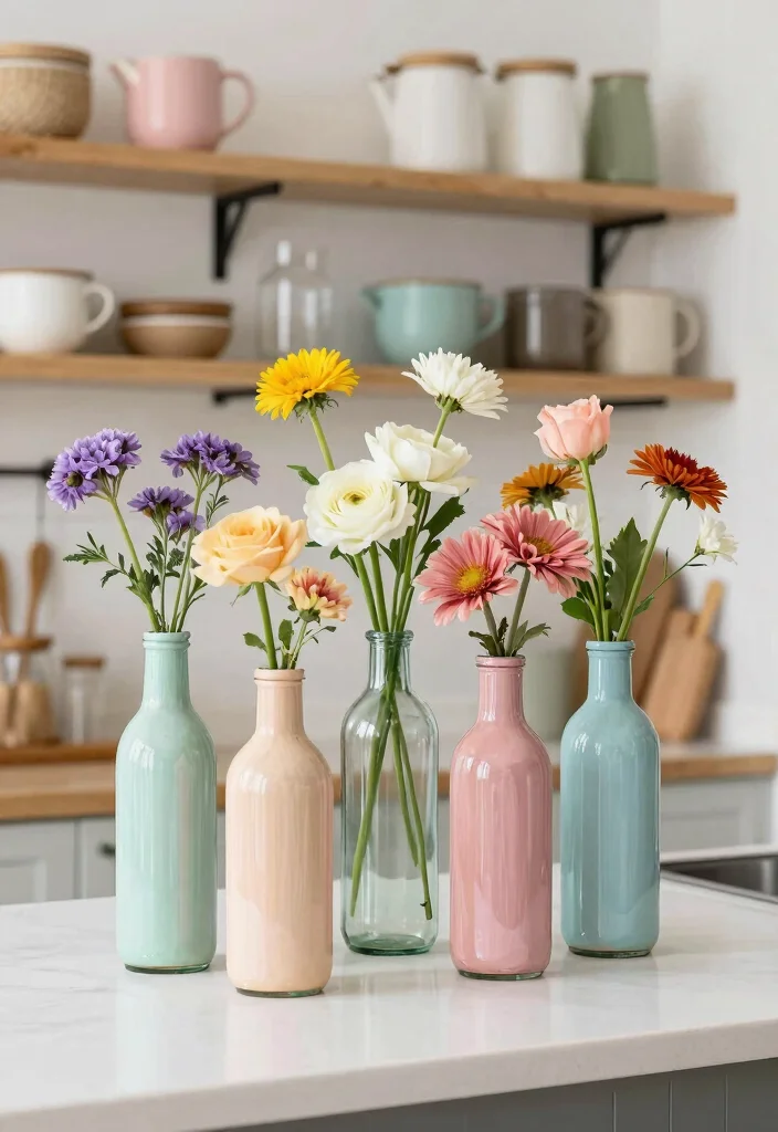 12 Kitchen Centerpiece Ideas for Islands and Tables 3. Upcycled Glass Bottles 0
