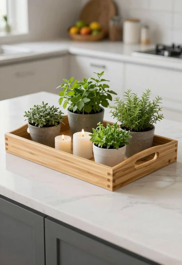 12 Kitchen Centerpiece Ideas for Islands and Tables 8. Bamboo Serving Tray Centerpiece 0