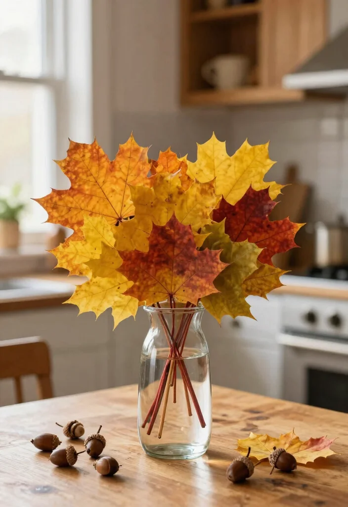 12 Kitchen Centerpiece Ideas for Islands and Tables 9. Seasonal Leaf Display 0